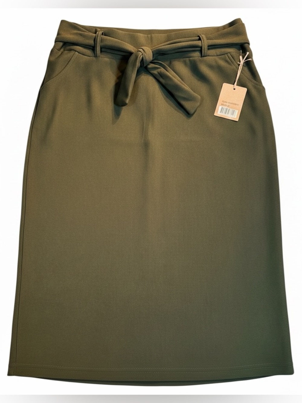 Olive Tie-Belt Pencil Skirt — Sleek Everyday Pencil